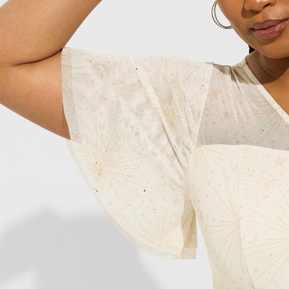 ❤NWT TORRID DRESS - STAR MOON PRINT - MIDI A-LINE MESH FLUTTER SLEEVE PLUS SIZE - Picture 4 of 11